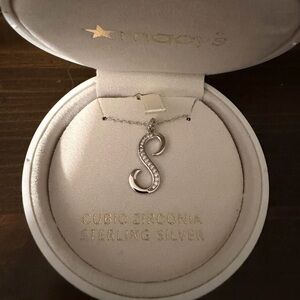 Macy's Sterling Silver 'S' Pendant Necklace with Cubic Zirconia - Silver